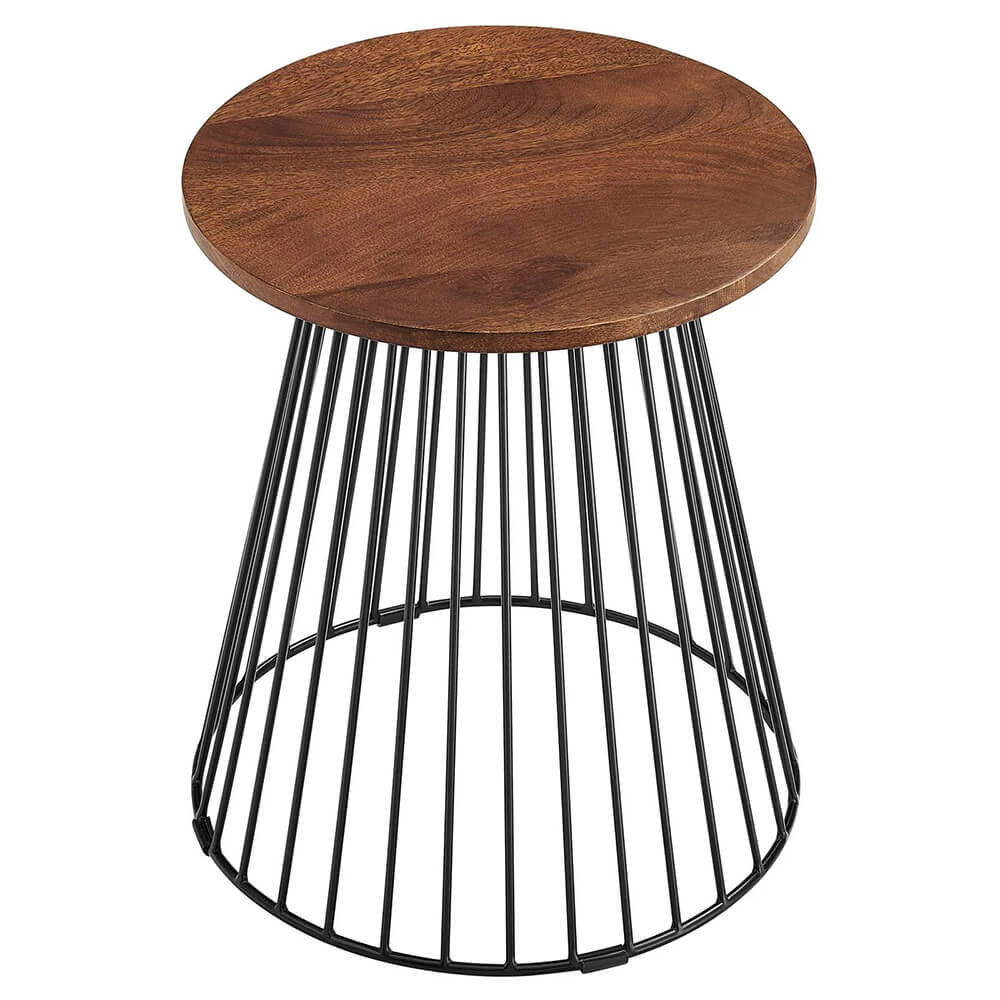 Round Wood and Metal Side Table