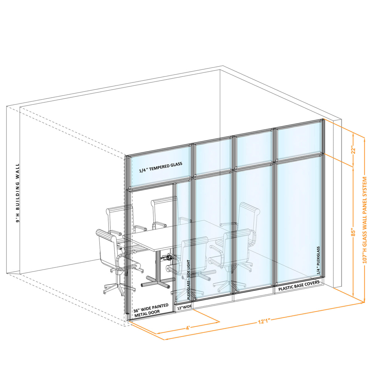Modular Conference Room Partitions I-Shape 107H