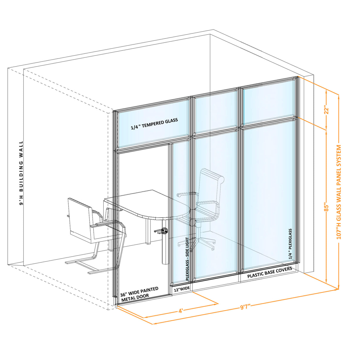 Modular Conference Room Partitions I-Shape 107H