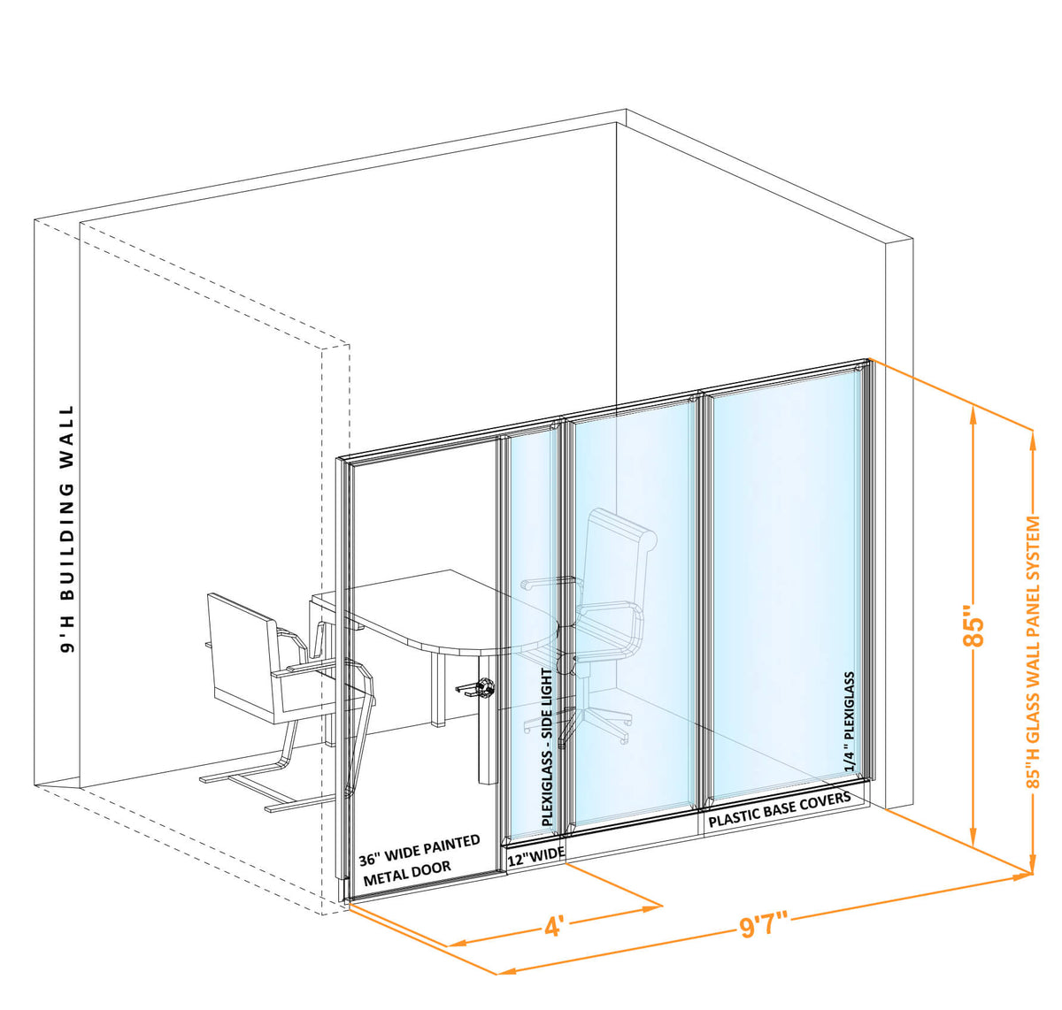 Modular Conference Room Partitions I-Shape 85H