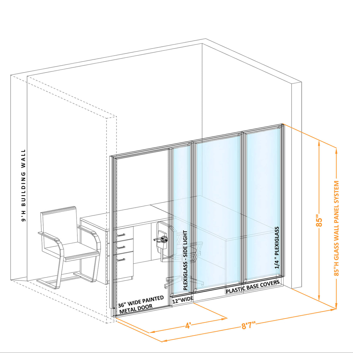 Modular Office Partitions I-Shape 85H