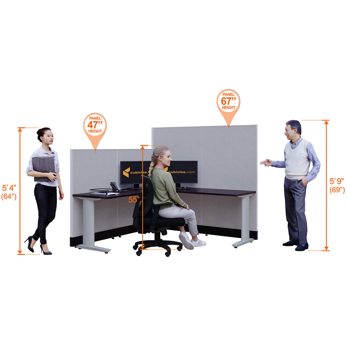 Cubicle Desks L-Shaped 4-Pack Non-Powered