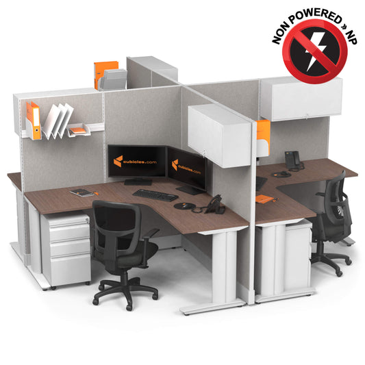 Cubicle Desks With Storage 4-Pack X-Shape Non-Powered