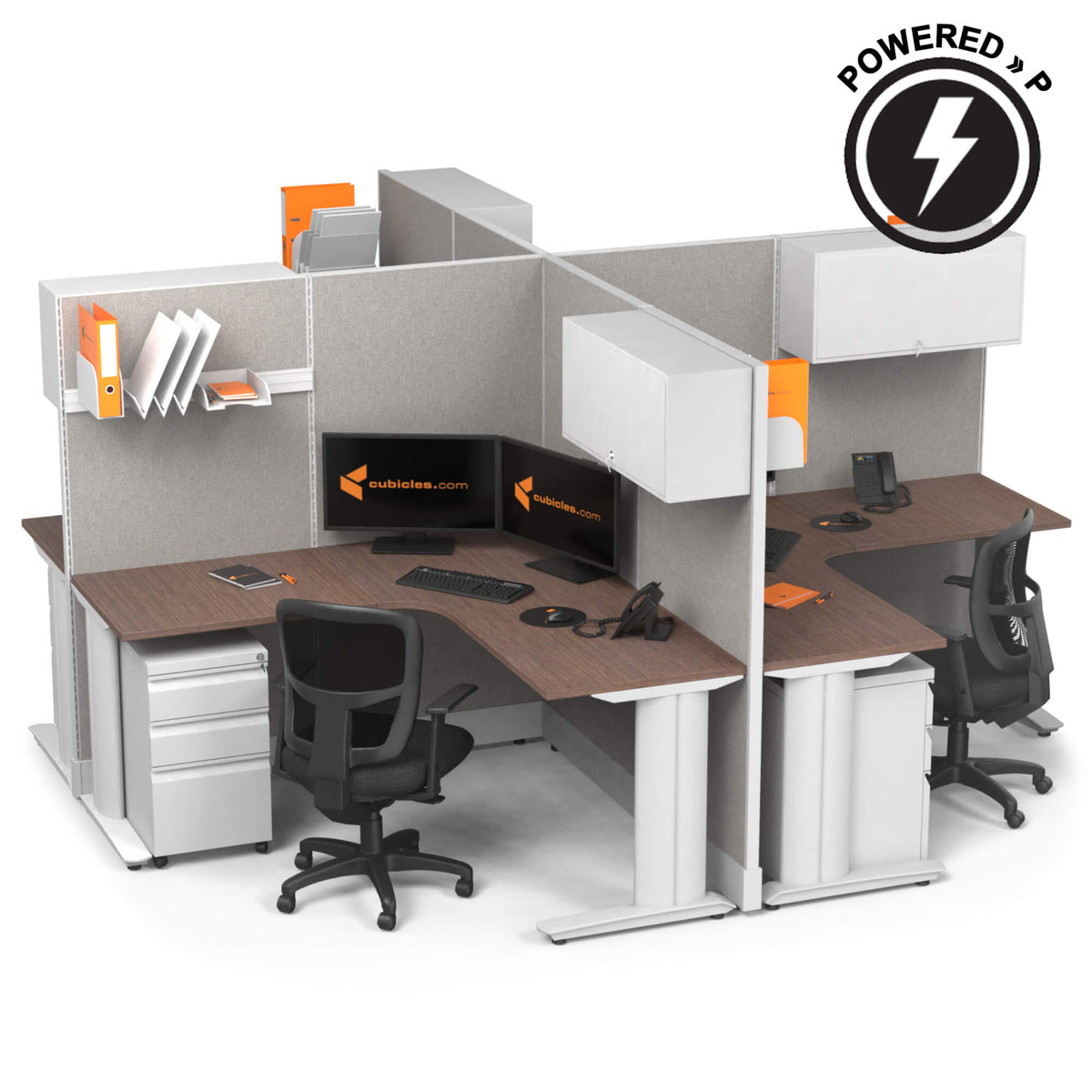 Cubicle Desks With Storage 4-Pack X-Shape Powered