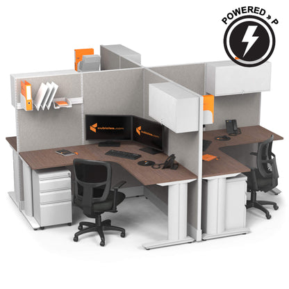 Cubicle Desks With Storage 4-Pack X-Shape Powered
