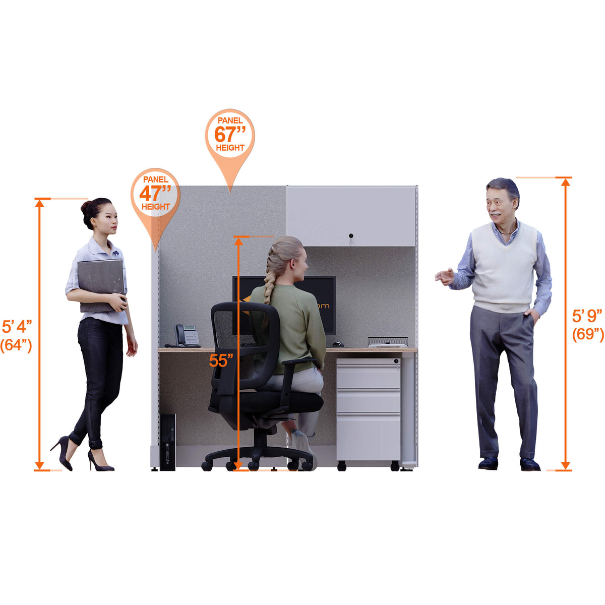 Cubicle Desks With Storage Straight 4-Pack Non-Powered
