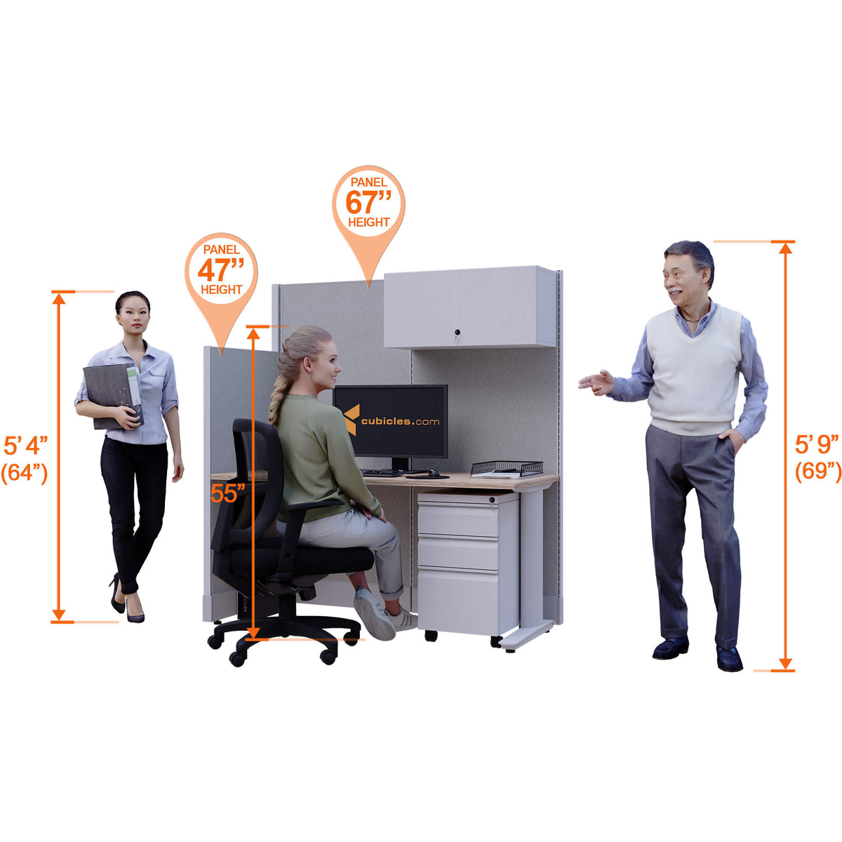 Cubicle Desks With Storgae Straight 4-Pack Powered