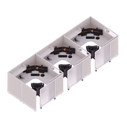 Cubicles With Sliding Doors 53H 3-Pack In-Line Powered