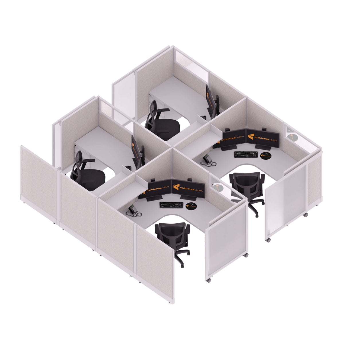 Cubicles With Sliding Doors 53H 4-Pack Cluster Powered