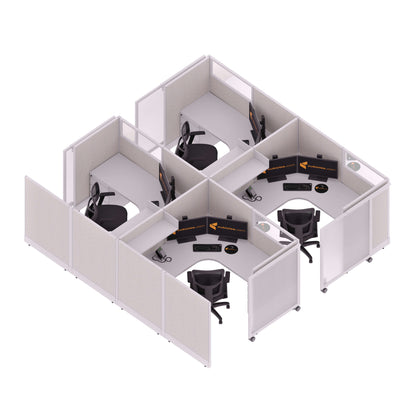 Cubicles With Sliding Doors 53H 4-Pack Cluster Powered