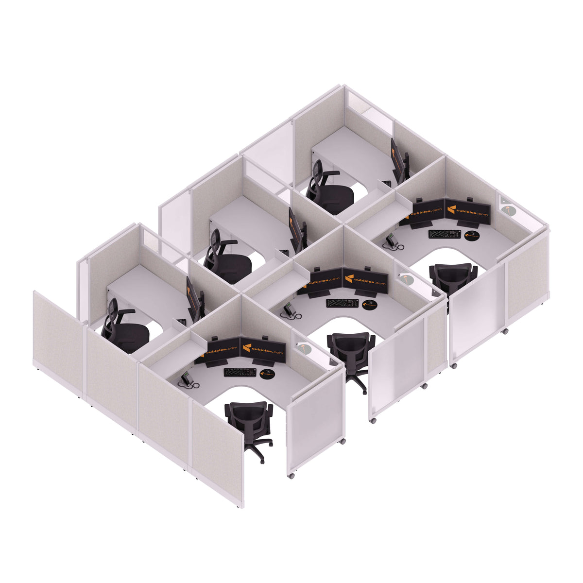Cubicles With Sliding Doors 53H 6-Pack Cluster Powered