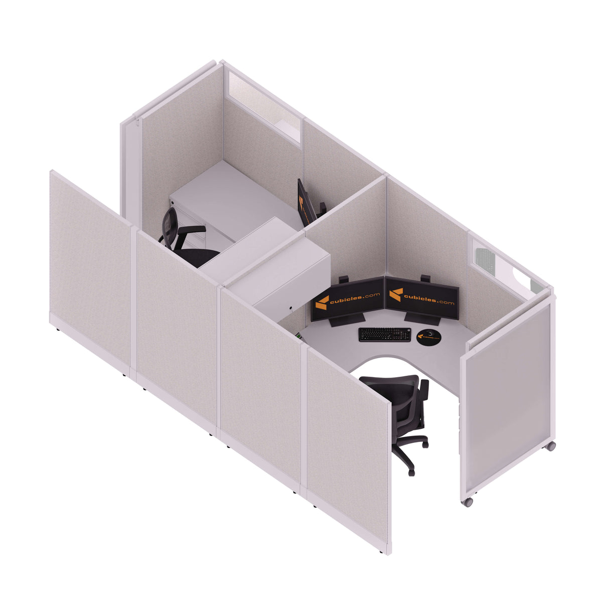 Cubicles With Sliding Doors 67H 2-Pack Cluster Powered