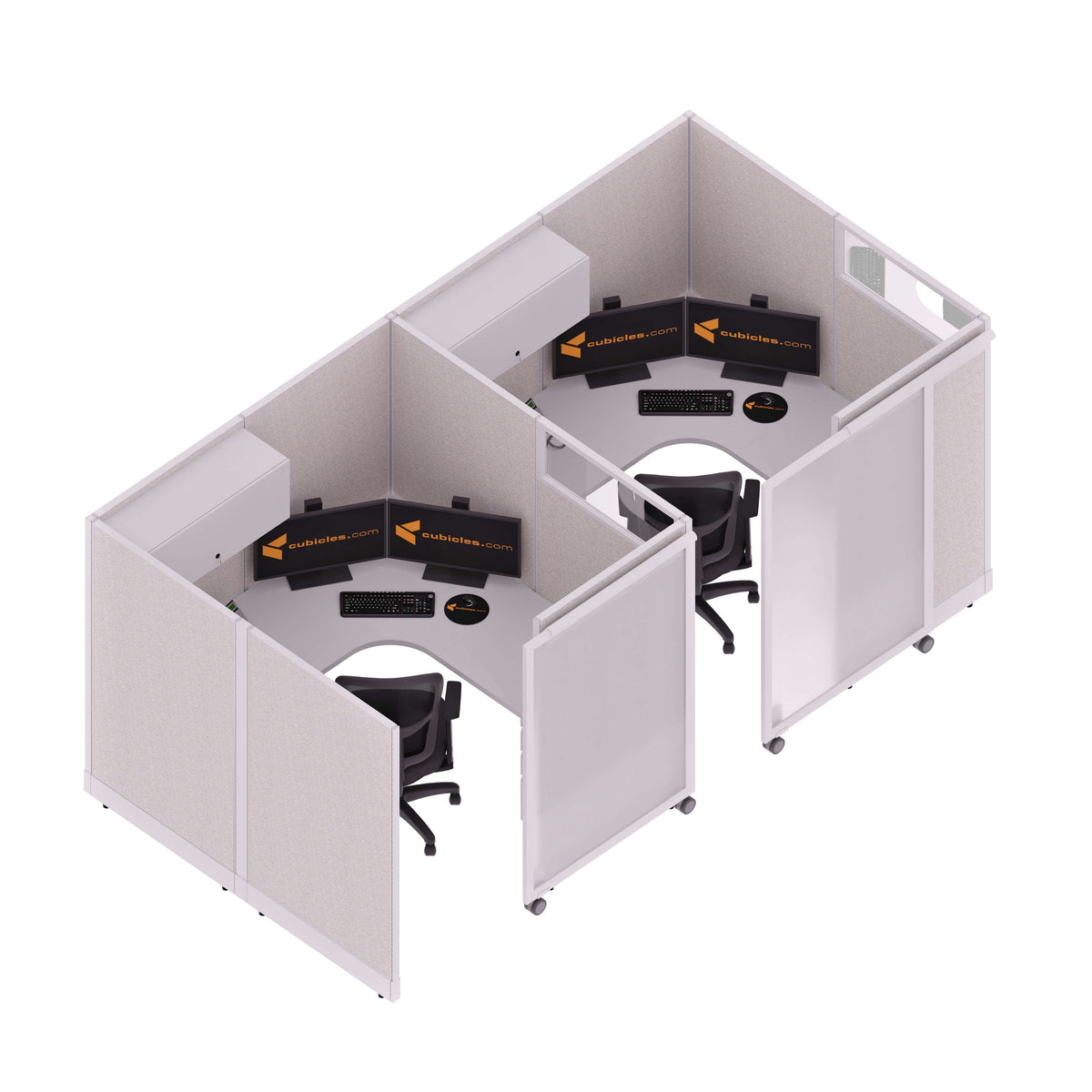 Cubicles With Sliding Doors 67H 2-Pack In-Line Powered