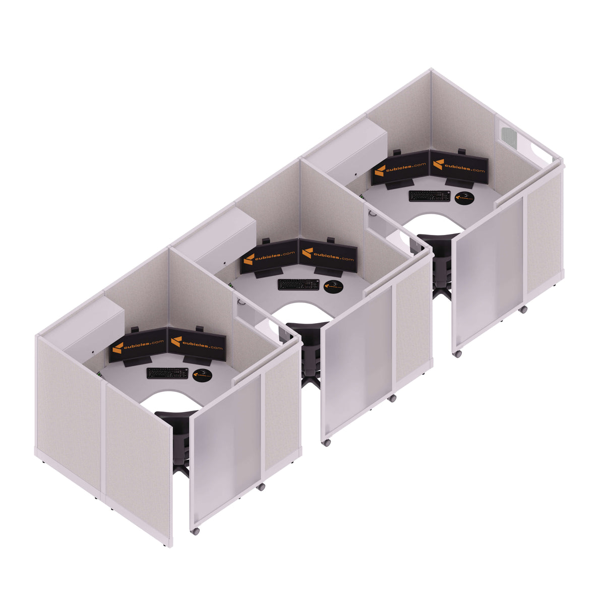 Cubicles With Sliding Doors 67H 3-Pack In-Line Powered