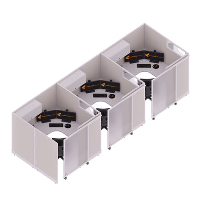 Cubicles With Sliding Doors 67H 3-Pack In-Line Powered