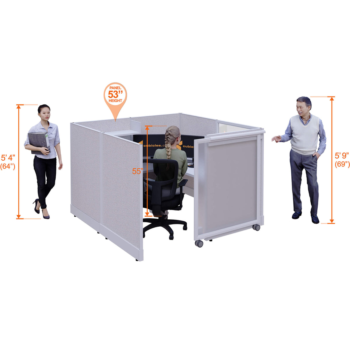 Cubicles With Sliding Doors 53H 4-Pack Cluster Powered