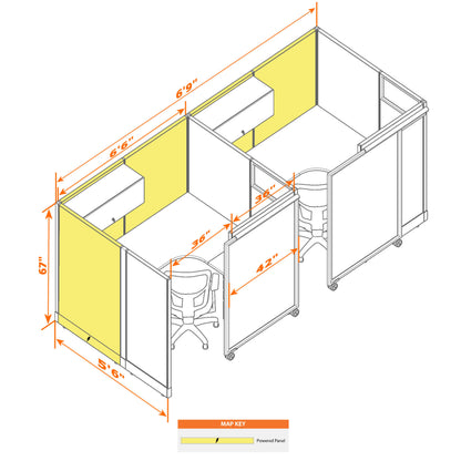 Cubicles With Sliding Doors 67H 2-Pack In-Line Powered