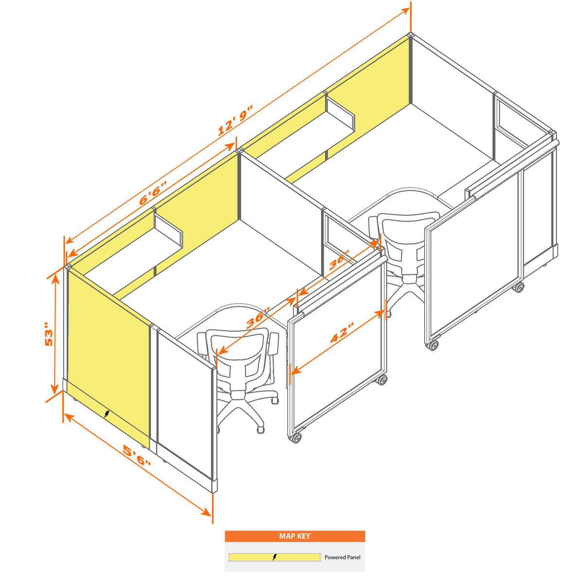 Cubicles With Sliding Doors 53H 2-Pack In-Line Powered