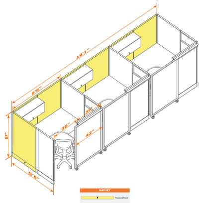 Cubicles With Sliding Doors 67H 3-Pack In-Line Powered