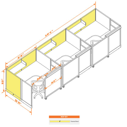Cubicles With Sliding Doors 53H 3-Pack In-Line Powered