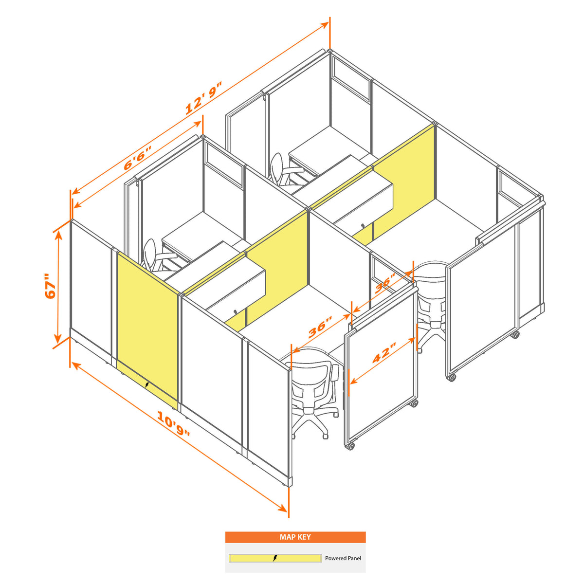 Cubicles With Sliding Doors 67H 4-Pack Cluster Powered