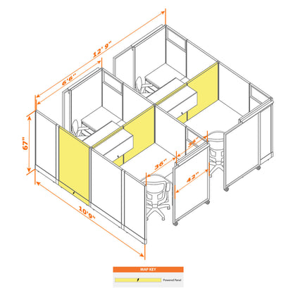 Cubicles With Sliding Doors 67H 4-Pack Cluster Powered