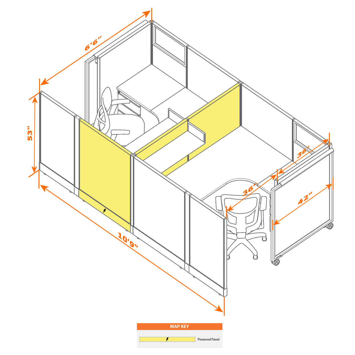Cubicles With Sliding Doors 53H 2-Pack Cluster Powered