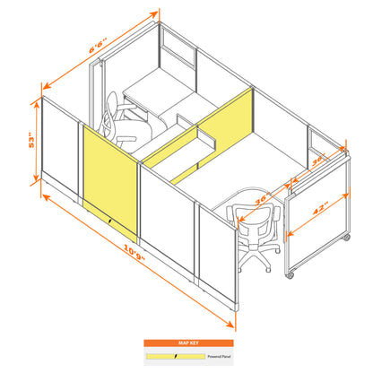 Cubicles With Sliding Doors 53H 2-Pack Cluster Powered
