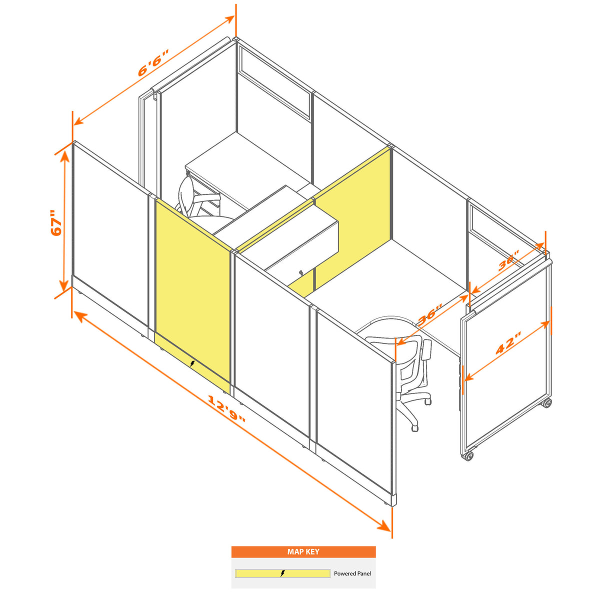 Cubicles With Sliding Doors 67H 2-Pack Cluster Powered