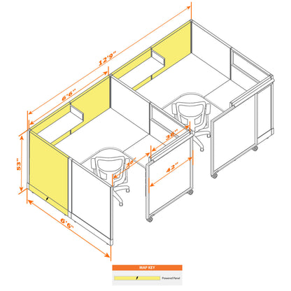 Cubicles With Sliding Doors 53H 2-Pack In-Line Powered