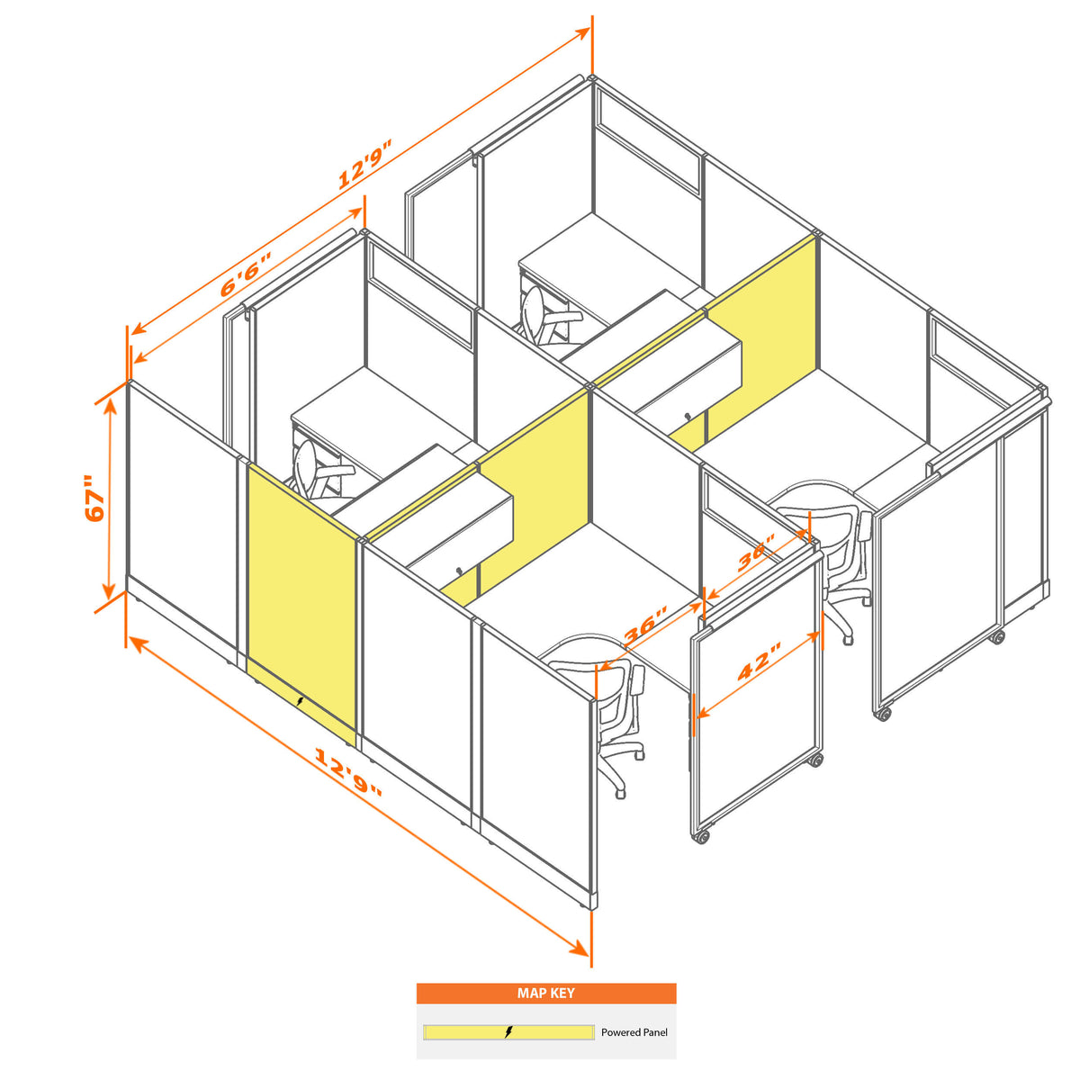 Cubicles With Sliding Doors 67H 4-Pack Cluster Powered