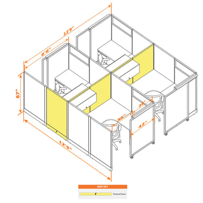 Cubicles With Sliding Doors 67H 4-Pack Cluster Powered