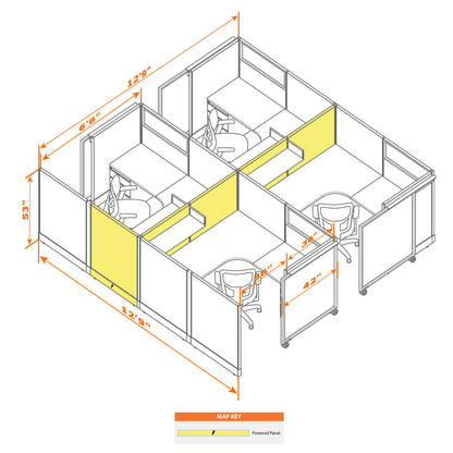 Cubicles With Sliding Doors 53H 4-Pack Cluster Powered