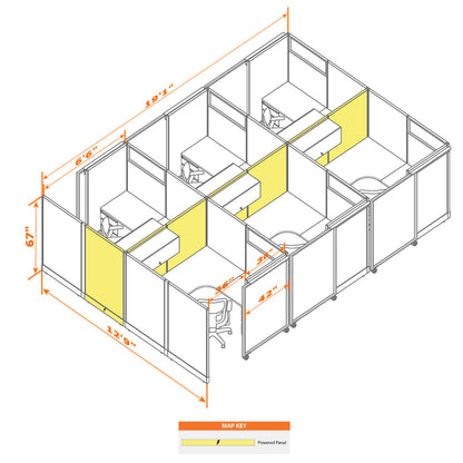 Cubicles With Sliding Doors 67H 6-Pack Cluster Powered