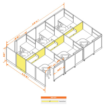 Cubicles With Sliding Doors 53H 6-Pack Cluster Powered