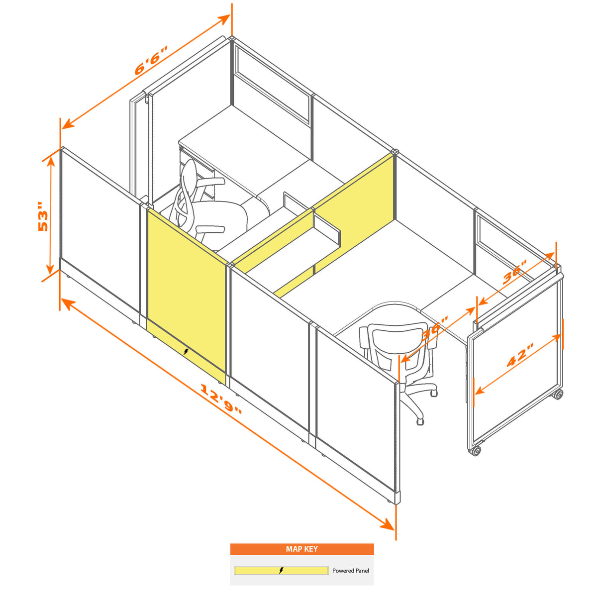 Cubicles With Sliding Doors 53H 2-Pack Cluster Powered