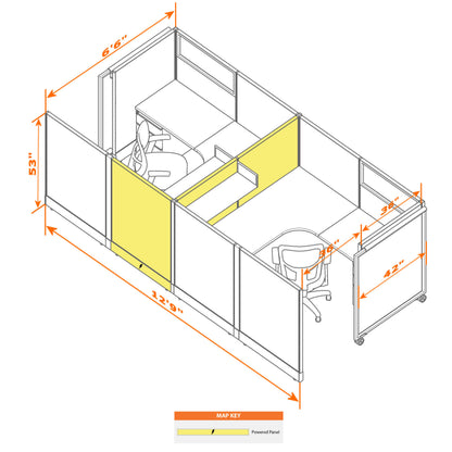 Cubicles With Sliding Doors 53H 2-Pack Cluster Powered