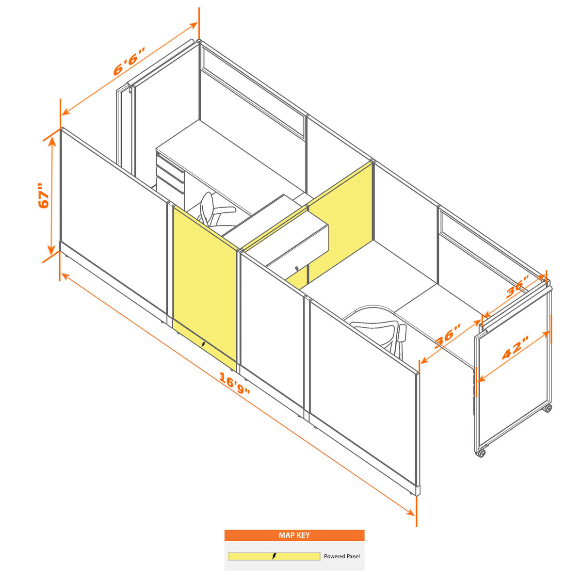 Cubicles With Sliding Doors 67H 2-Pack Cluster Powered
