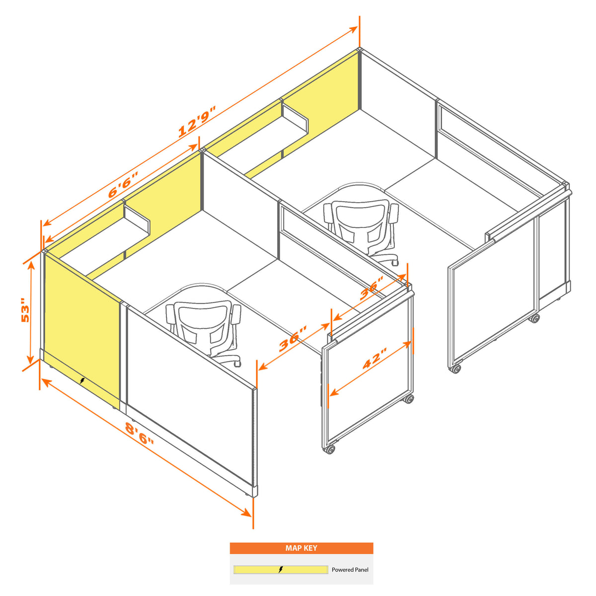 Cubicles With Sliding Doors 53H 2-Pack In-Line Powered