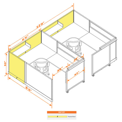 Cubicles With Sliding Doors 53H 2-Pack In-Line Powered