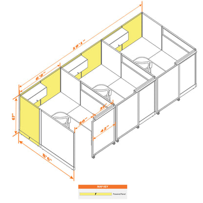 Cubicles With Sliding Doors 67H 3-Pack In-Line Powered