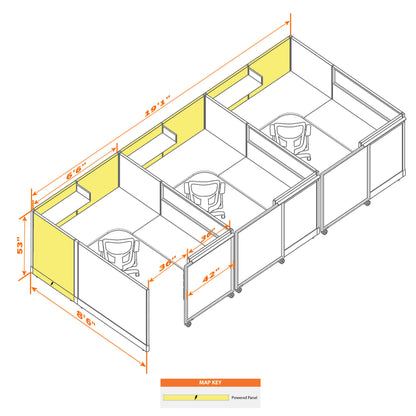 Cubicles With Sliding Doors 53H 3-Pack In-Line Powered