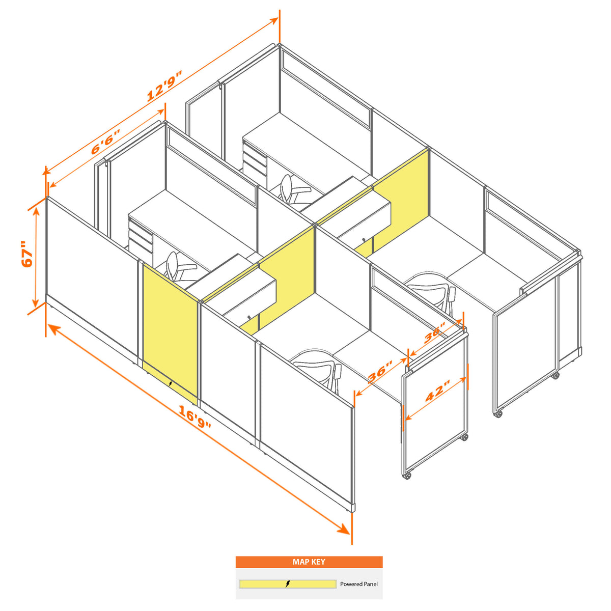 Cubicles With Sliding Doors 67H 4-Pack Cluster Powered