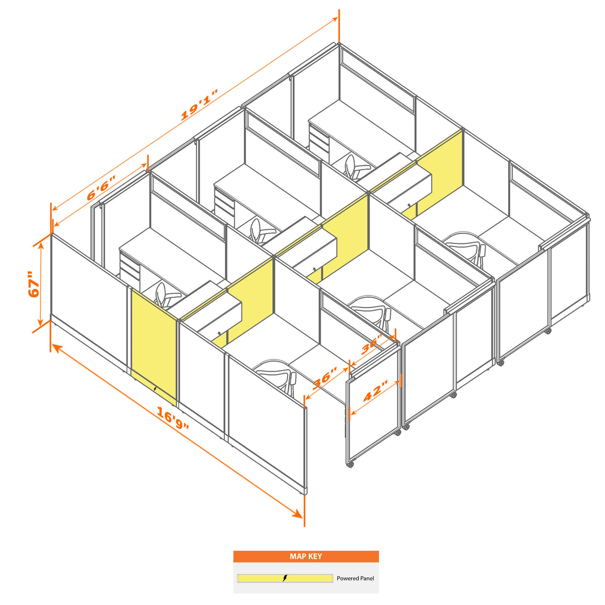 Cubicles With Sliding Doors 67H 6-Pack Cluster Powered
