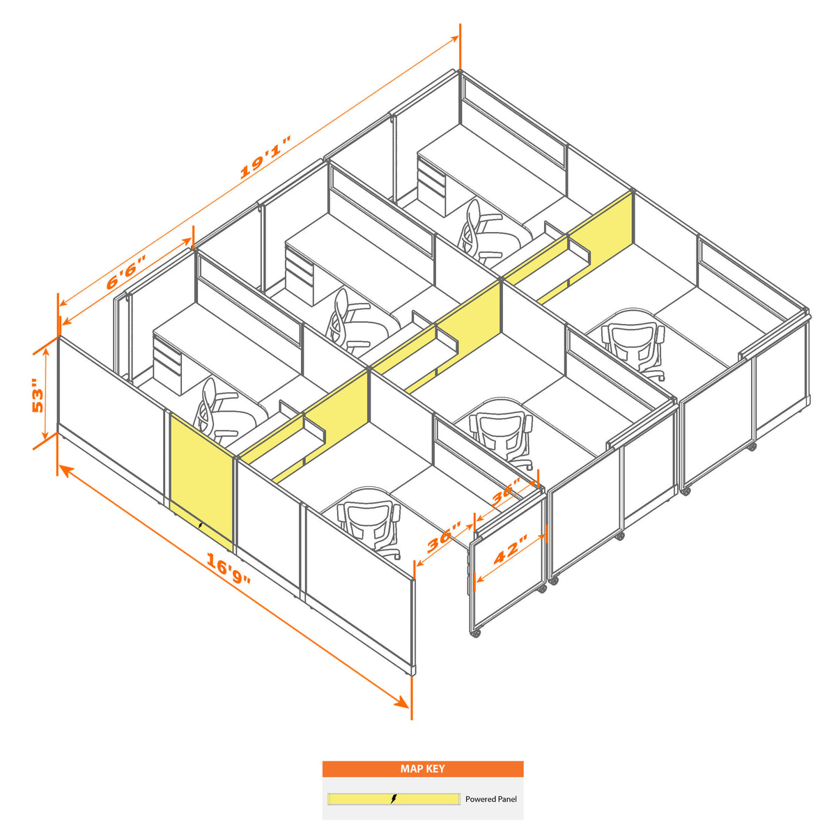 Cubicles With Sliding Doors 53H 6-Pack Cluster Powered