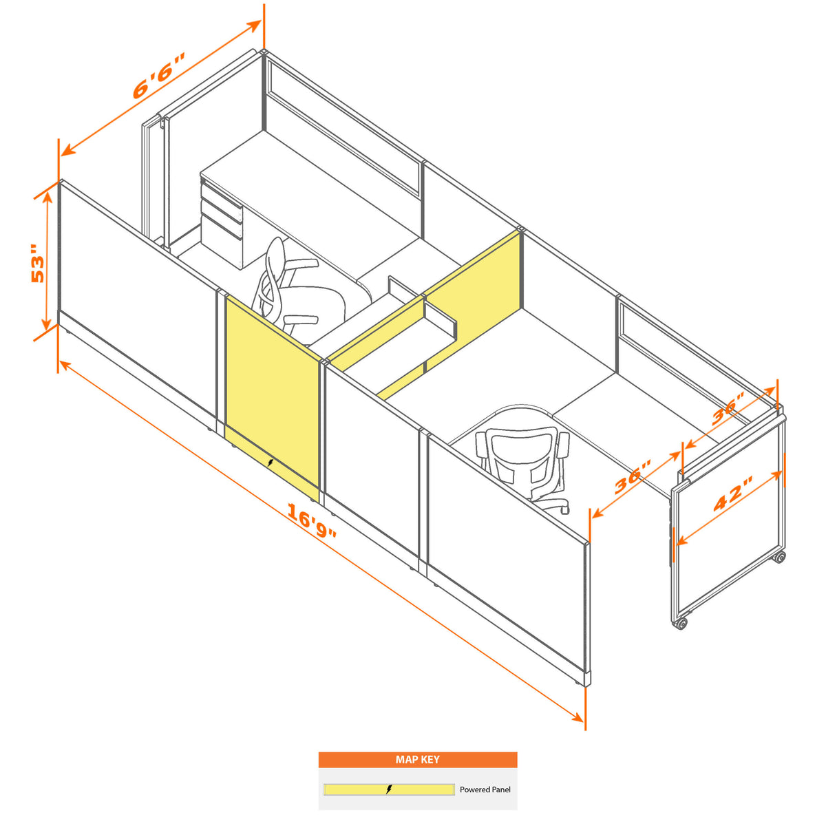 Cubicles With Sliding Doors 53H 2-Pack Cluster Powered