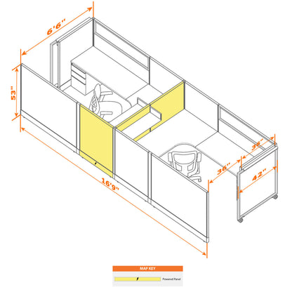 Cubicles With Sliding Doors 53H 2-Pack Cluster Powered