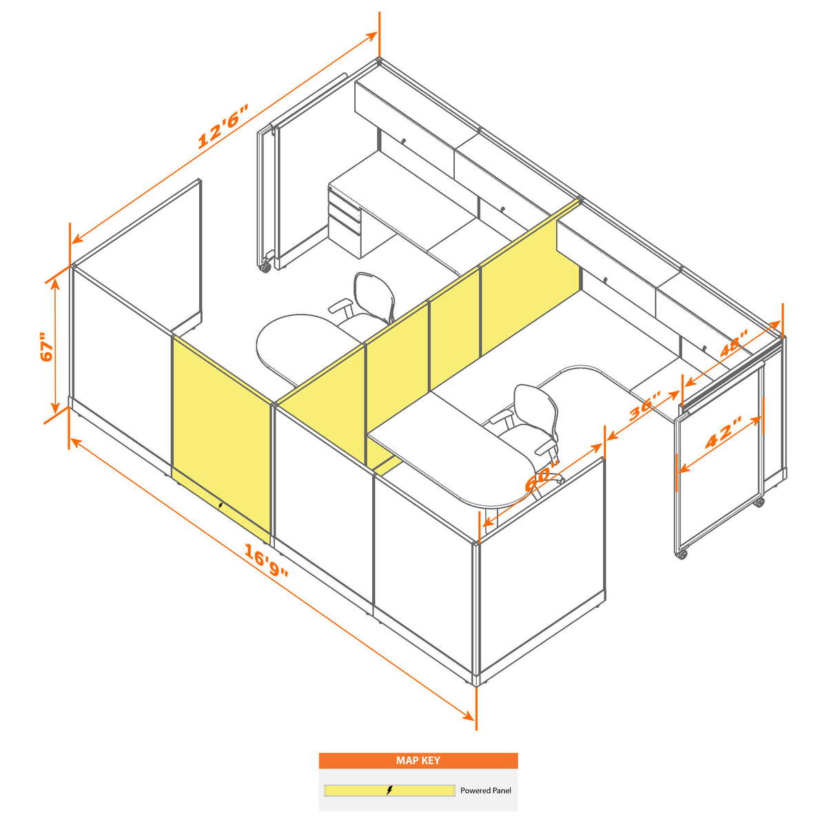 Cubicles With Sliding Doors 67H 2-Pack Cluster Powered
