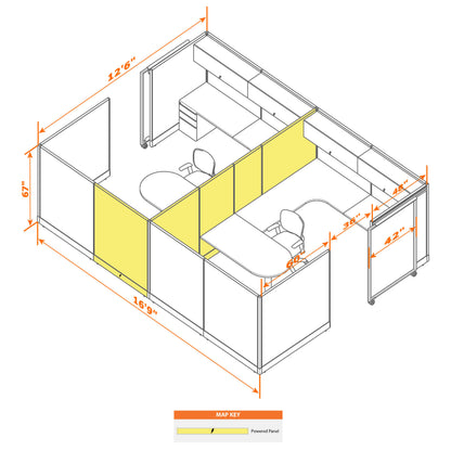Cubicles With Sliding Doors 67H 2-Pack Cluster Powered