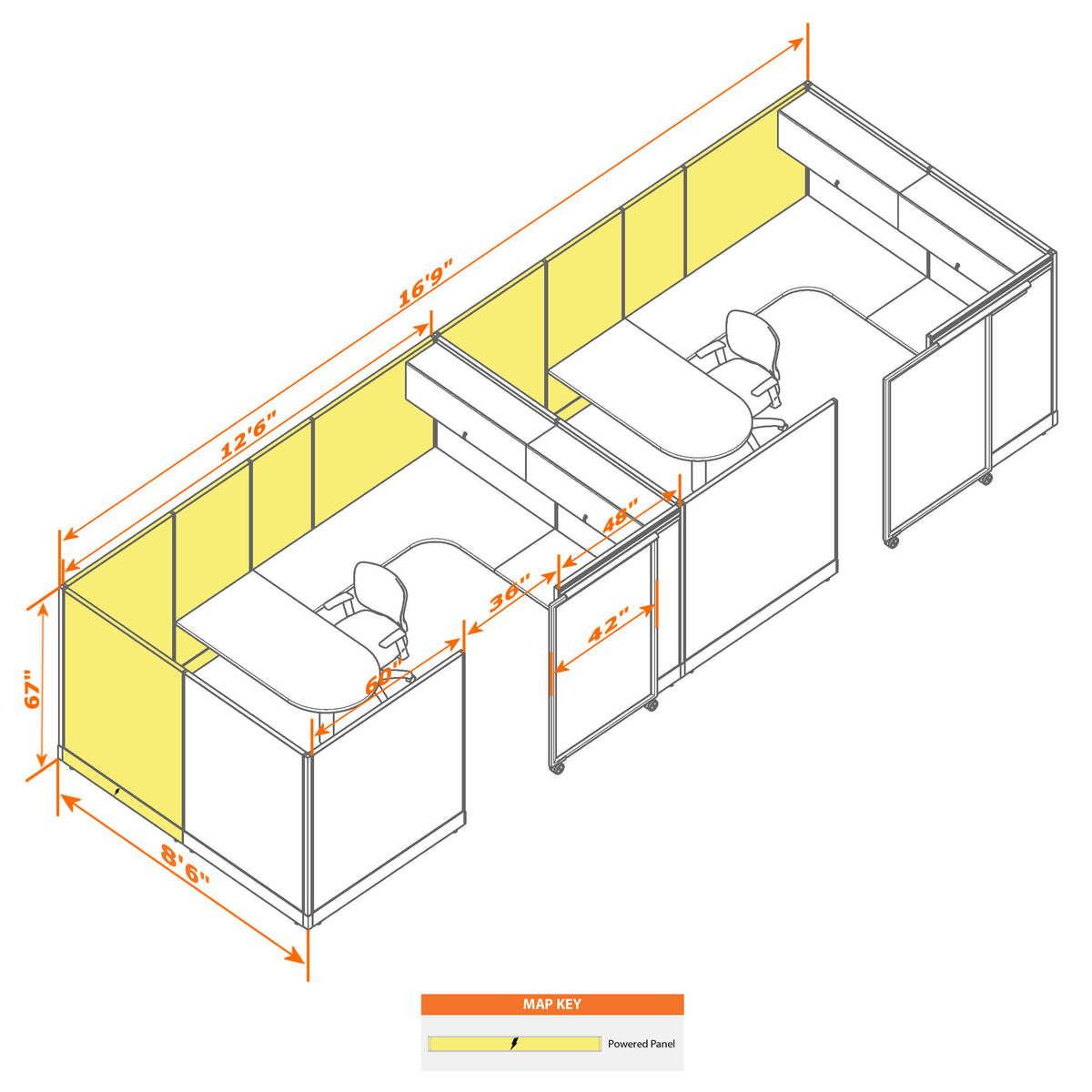 Cubicles With Sliding Doors 67H 2-Pack In-Line Powered